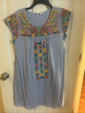 Light Blue Embroidered Floral Women’s Dress